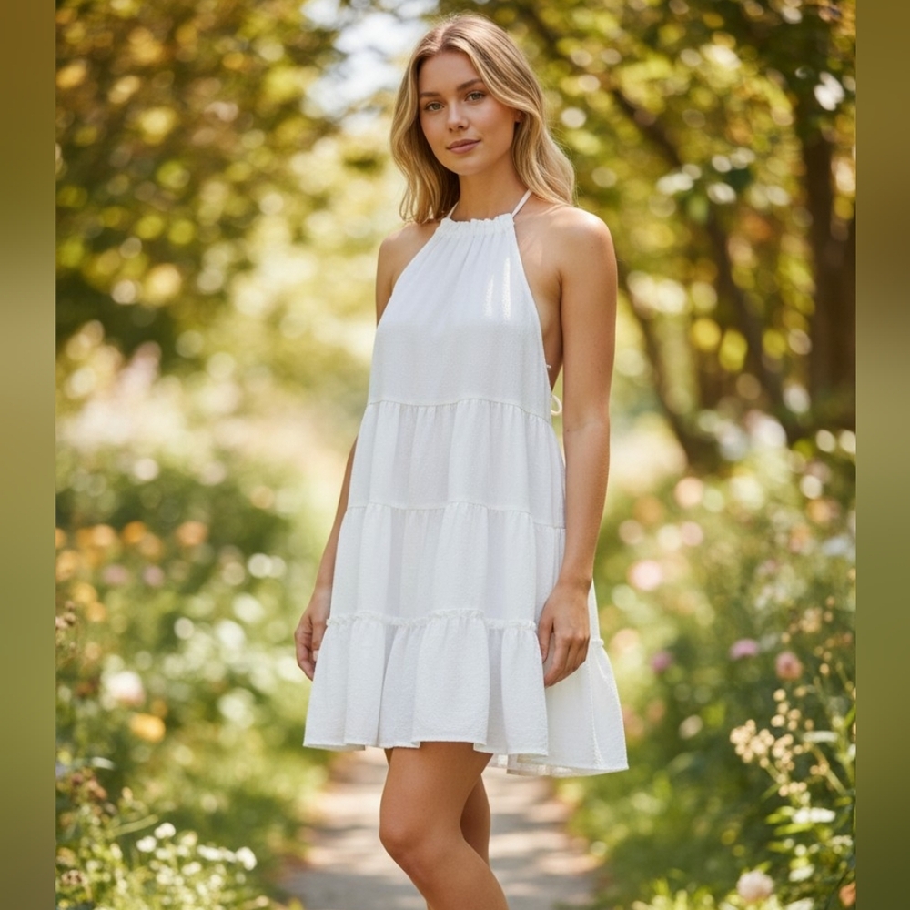 Free People Babydoll Gauze Tiered Halter Dress Small Oversized Sundress - Picture 5 of 14